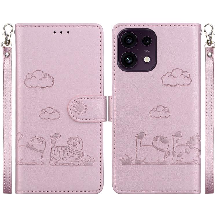 For OPPO Reno16 F 5G / Reno16 FS 5G Cute Cats RFID Leather Phone Case(Rose Gold)
