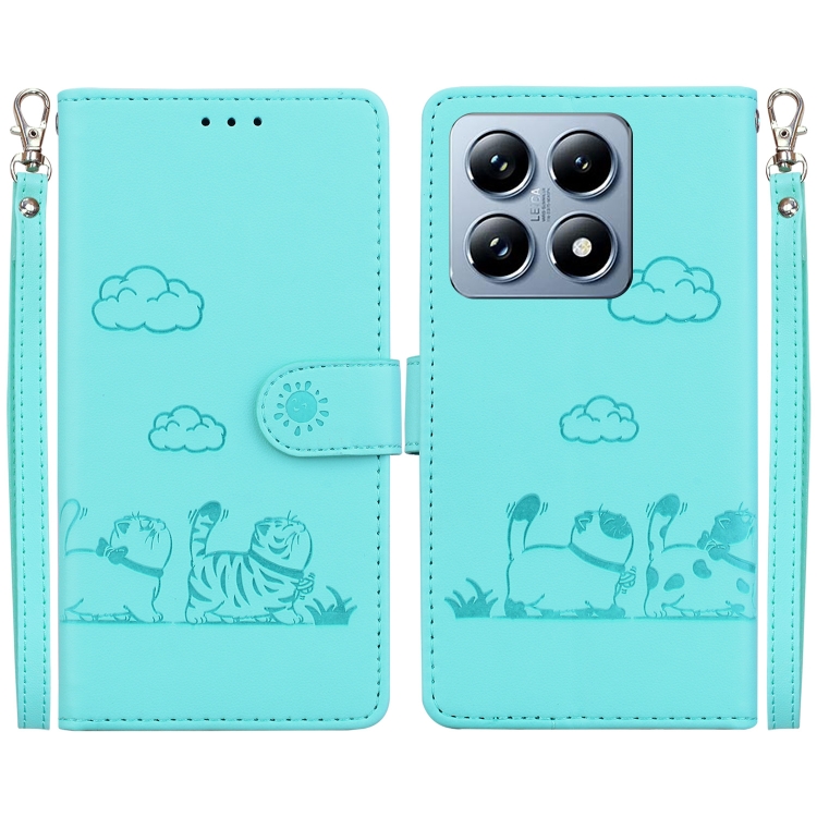 

For Xiaomi 14T Pro Cute Cats RFID Leather Phone Case(Green)