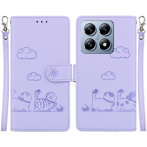 

For Xiaomi 14T Pro Cute Cats RFID Leather Phone Case(Purple)