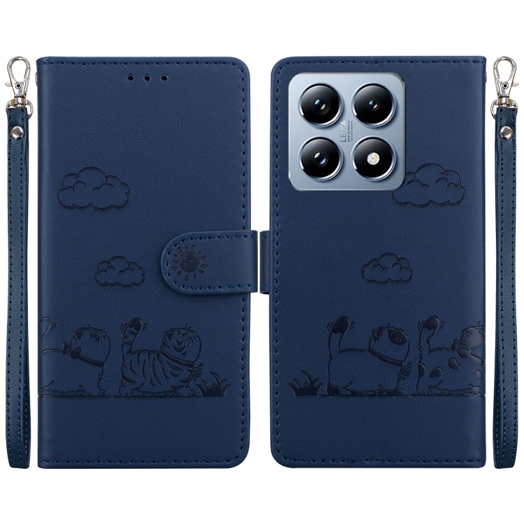

For Xiaomi 14T Pro Cute Cats RFID Leather Phone Case(Blue)