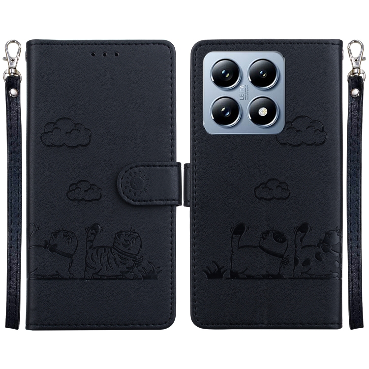 

For Xiaomi 14T Pro Cute Cats RFID Leather Phone Case(Black)