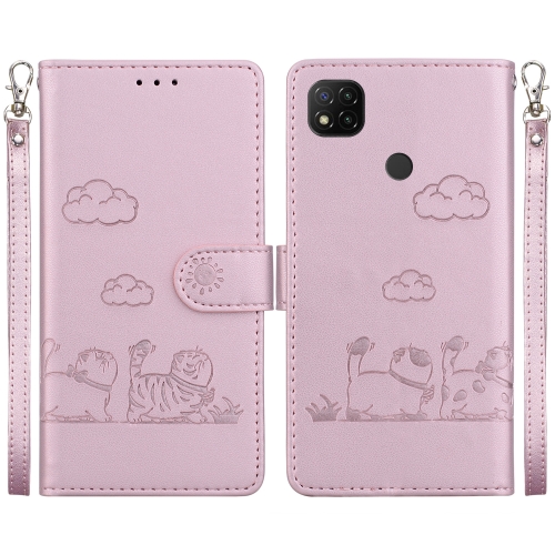 

For Xiaomi Poco C31 Cute Cats RFID Leather Phone Case(Rose Gold)