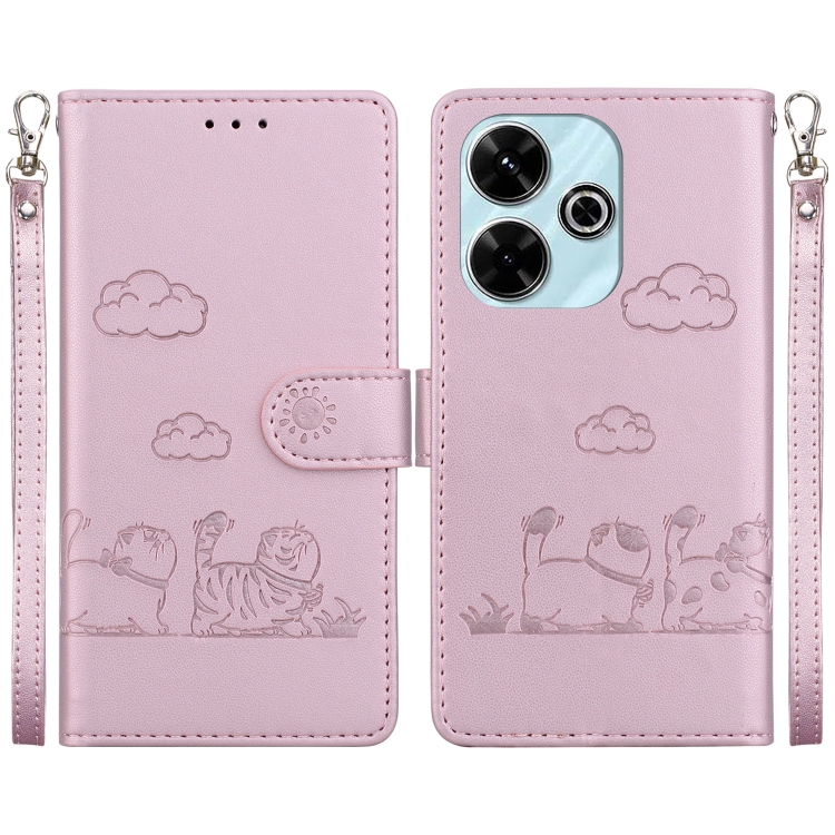

For Xiaomi Poco M6 4G Cute Cats RFID Leather Phone Case(Rose Gold)