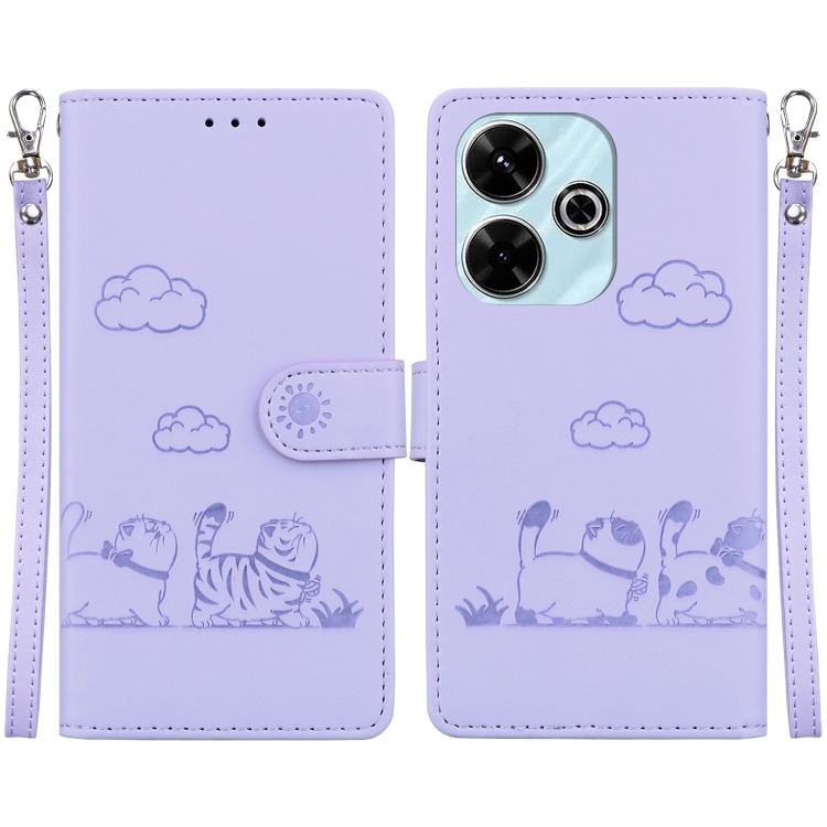 

For Xiaomi Poco M6 4G Cute Cats RFID Leather Phone Case(Purple)