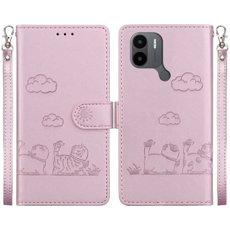 

For Xiaomi Poco C50 Cute Cats RFID Leather Phone Case(Rose Gold)