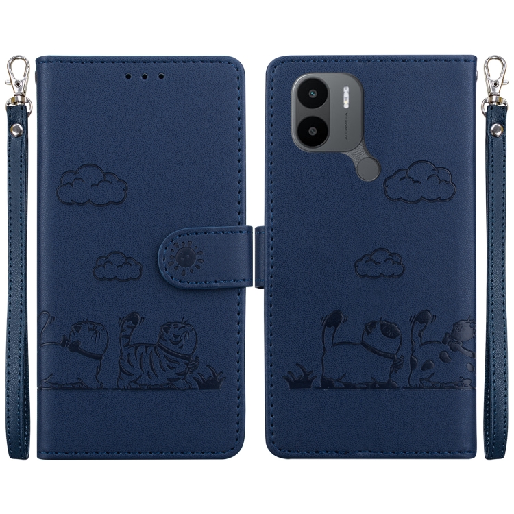 

For Xiaomi Poco C50 Cute Cats RFID Leather Phone Case(Blue)