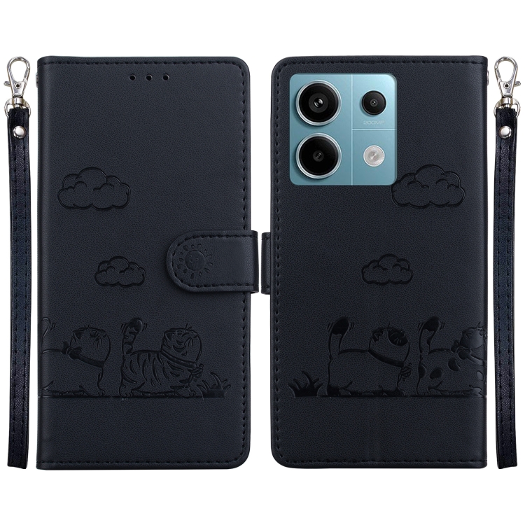 

For Xiaomi Poco X6 5G Global Cute Cats RFID Leather Phone Case(Black)