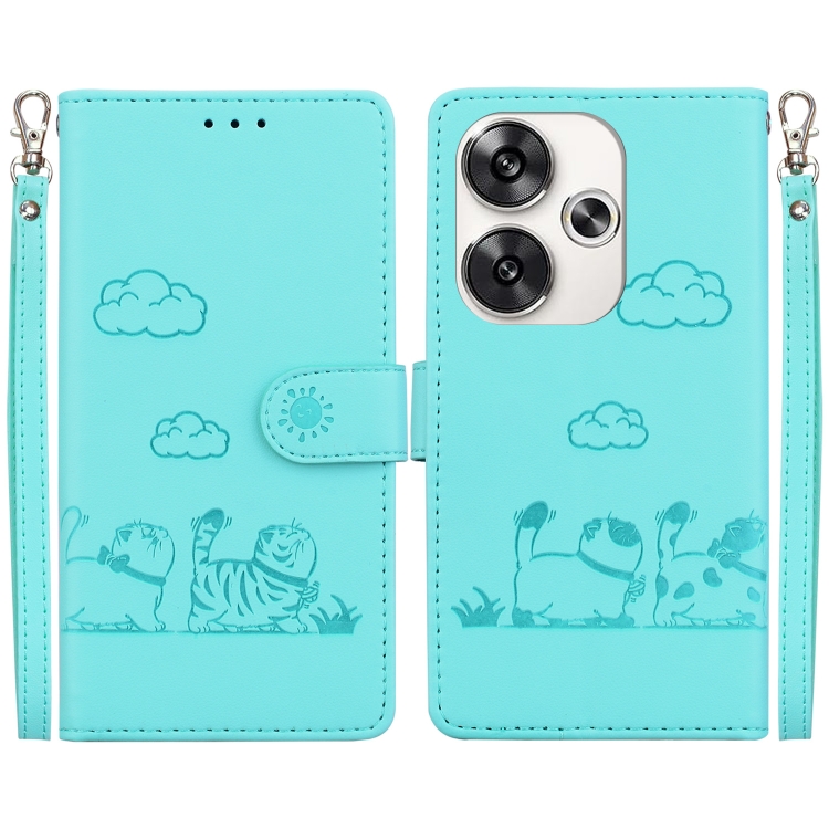 

For Xiaomi Poco F6 Cute Cats RFID Leather Phone Case(Green)