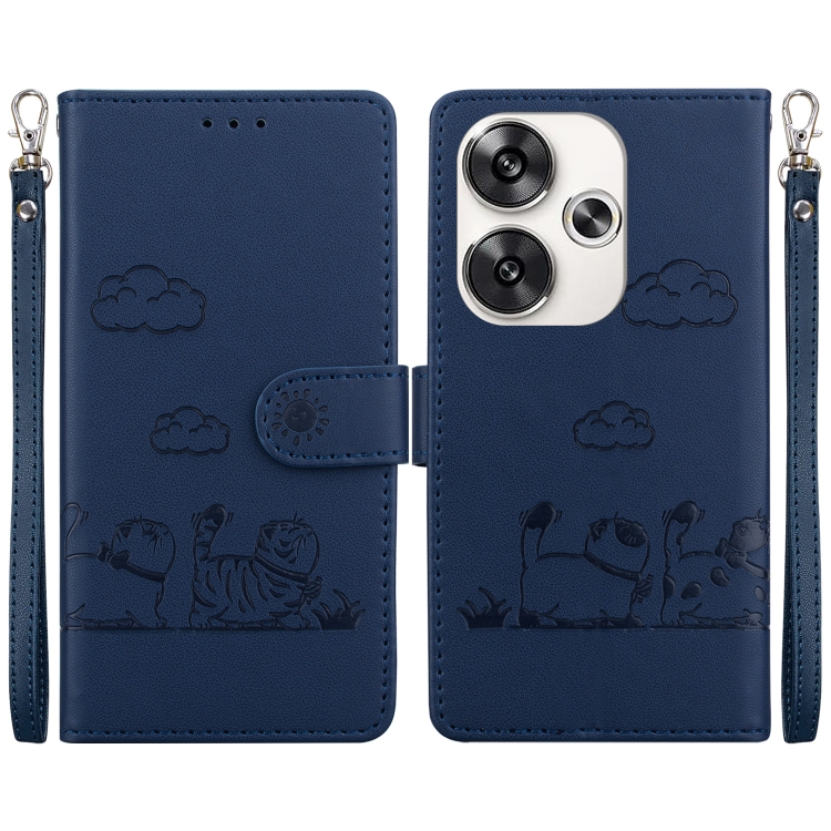 

For Xiaomi Poco F6 Cute Cats RFID Leather Phone Case(Blue)