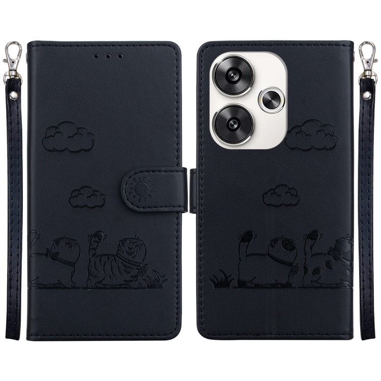 

For Xiaomi Poco F6 Cute Cats RFID Leather Phone Case(Black)
