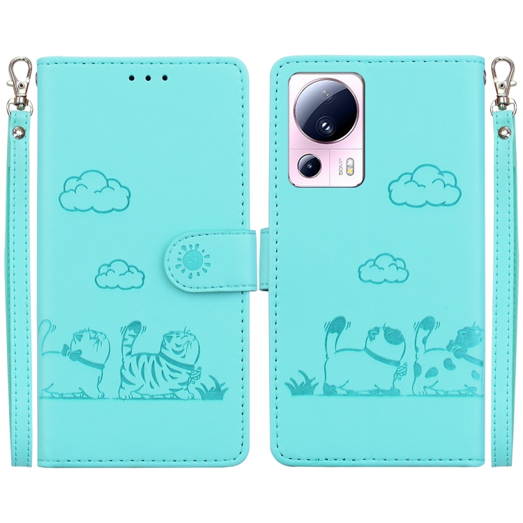 

For Xiaomi 13 Lite / Civi 2 Cute Cats RFID Leather Phone Case(Green)