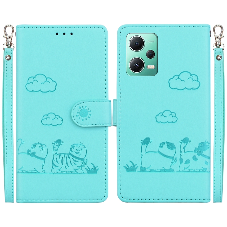 

For Xiaomi Poco X5 Cute Cats RFID Leather Phone Case(Green)