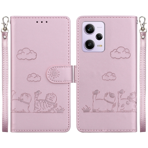 

For Xiaomi Poco X5 Pro Cute Cats RFID Leather Phone Case(Rose Gold)