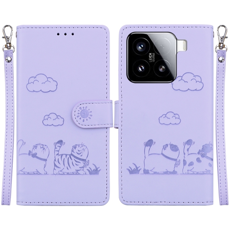 

For Xiaomi 15 Cute Cats RFID Leather Phone Case(Purple)