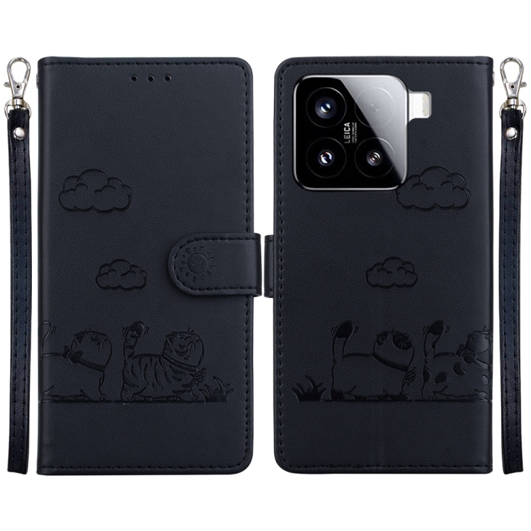 

For Xiaomi 15 Cute Cats RFID Leather Phone Case(Black)
