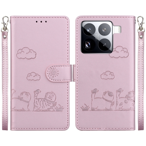 

For Xiaomi 15 Pro Cute Cats RFID Leather Phone Case(Rose Gold)