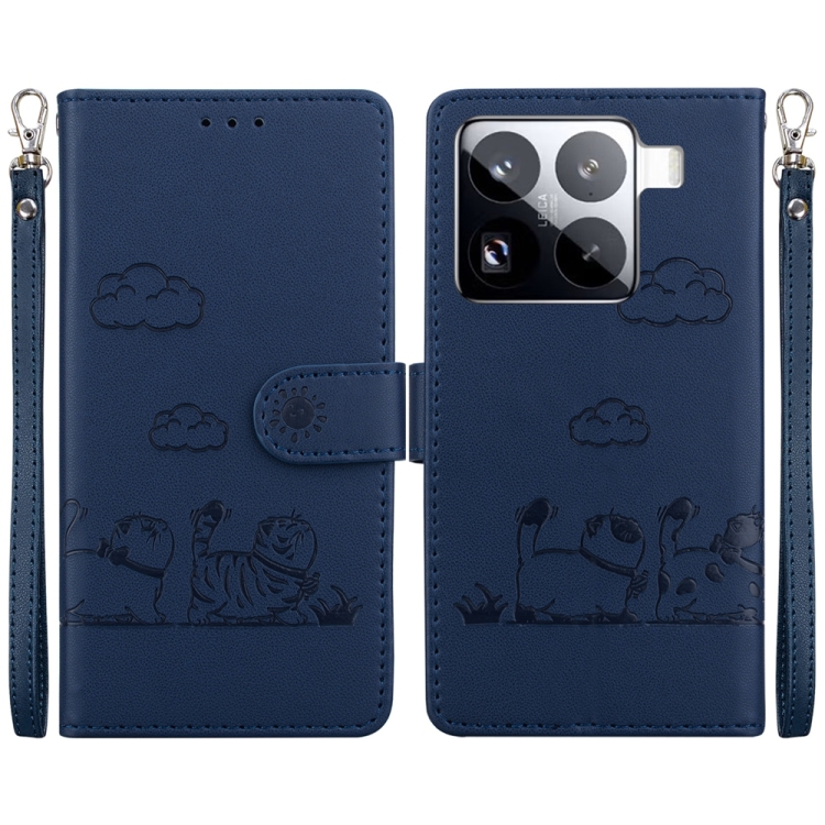 

For Xiaomi 15 Pro Cute Cats RFID Leather Phone Case(Blue)