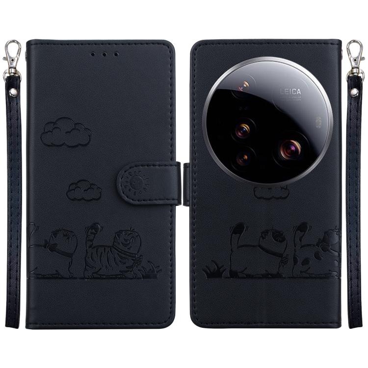 

For Xiaomi 15 Ultra Cute Cats RFID Leather Phone Case(Black)