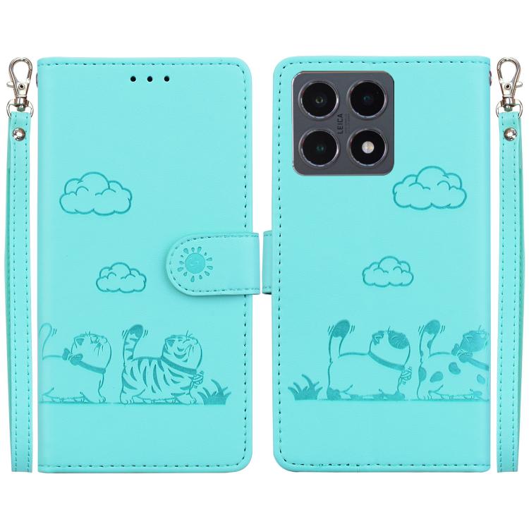 

For Xiaomi 15T 5G Cute Cats RFID Leather Phone Case(Green)