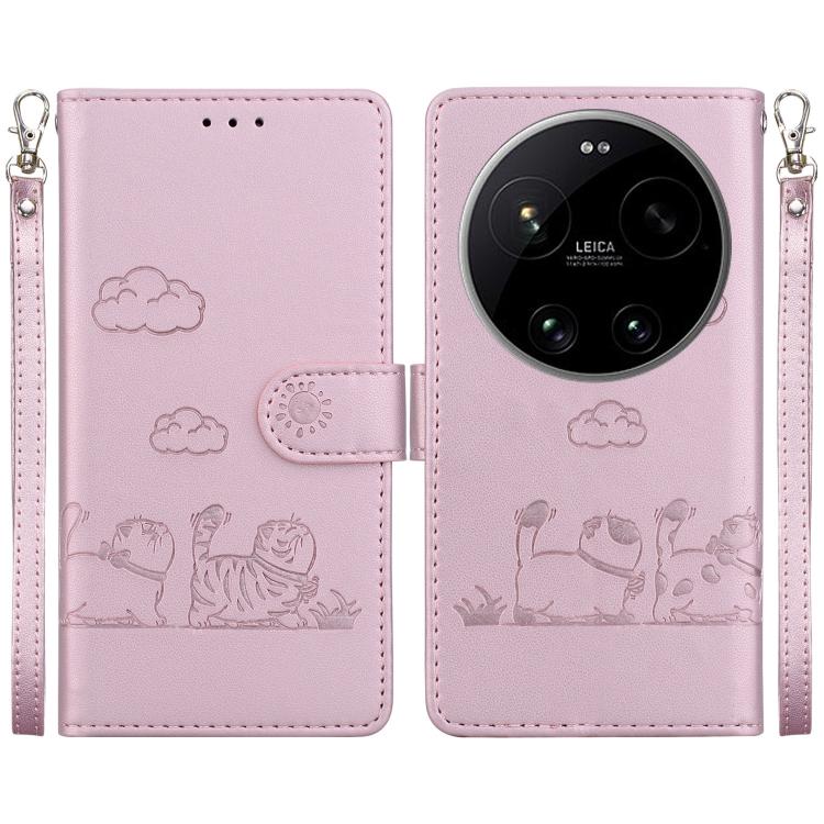 

For Xiaomi 17 Ultra Cute Cats RFID Leather Phone Case(Rose Gold)