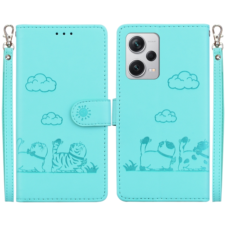 

For Redmi Note 12 Pro+ Global Cute Cats RFID Leather Phone Case(Green)