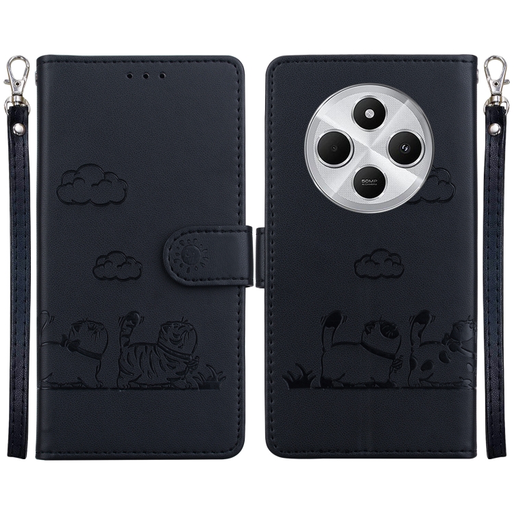 

For Redmi 14C 4G Cute Cats RFID Leather Phone Case(Black)