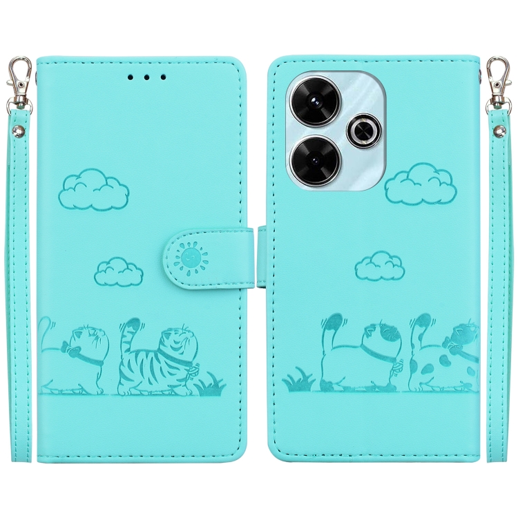 

For Redmi 13 4G Cute Cats RFID Leather Phone Case(Green)