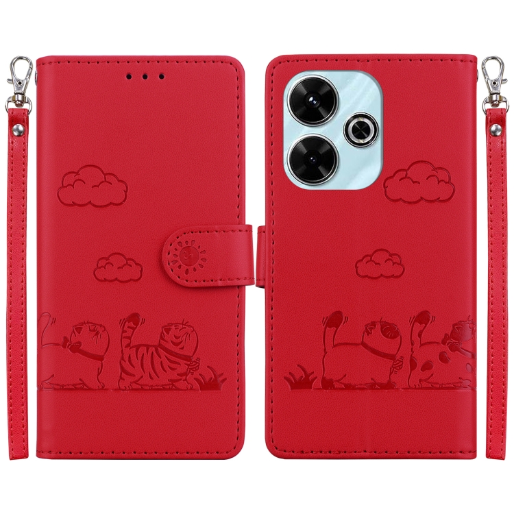

For Redmi 13 4G Cute Cats RFID Leather Phone Case(Red)