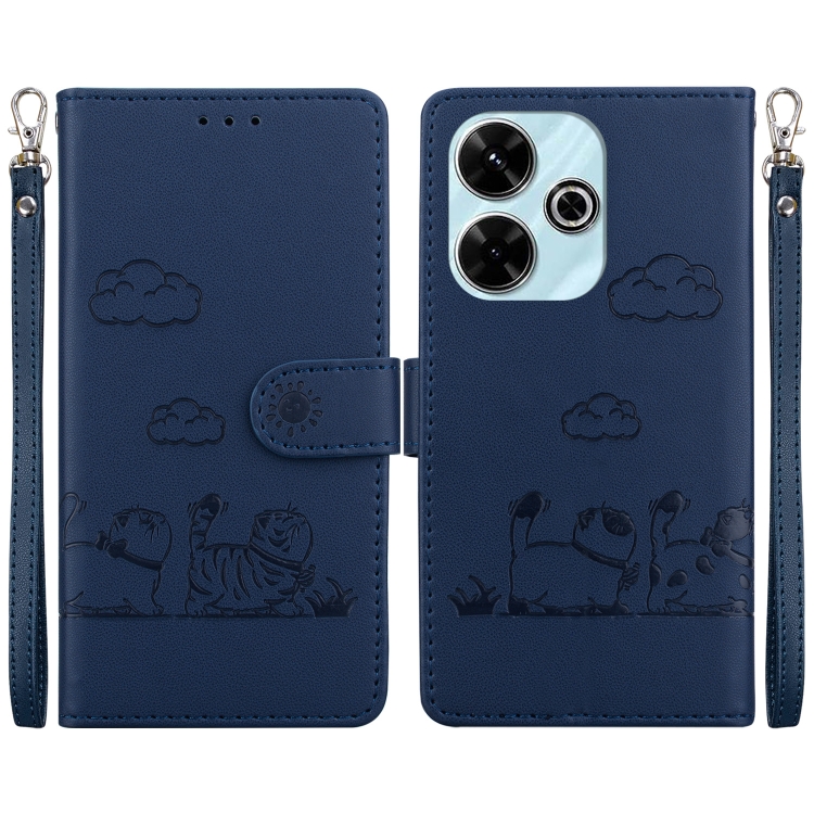 

For Redmi 13 4G Cute Cats RFID Leather Phone Case(Blue)