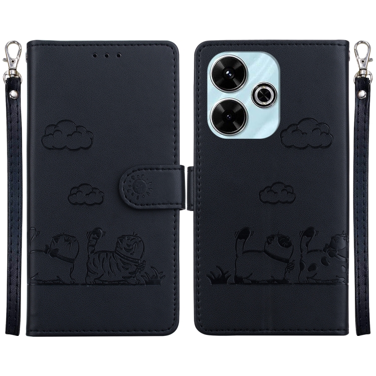 

For Redmi 13 4G Cute Cats RFID Leather Phone Case(Black)