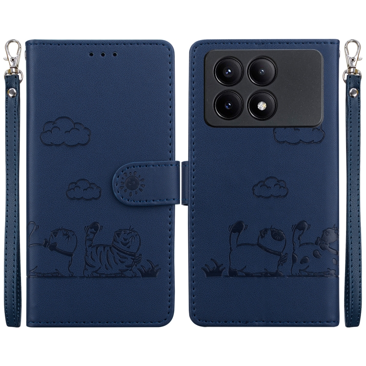 

For Redmi K70E Cute Cats RFID Leather Phone Case(Blue)