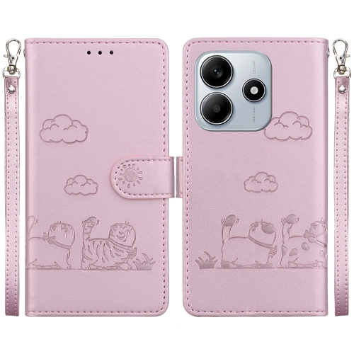 

For Redmi Note 14 5G Cute Cats RFID Leather Phone Case(Rose Gold)