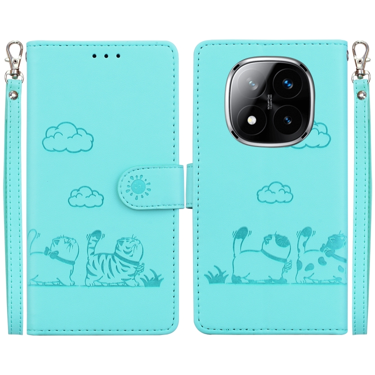 

For Redmi Note 14 Pro / Note 14 Pro+ 5G Cute Cats RFID Leather Phone Case(Green)