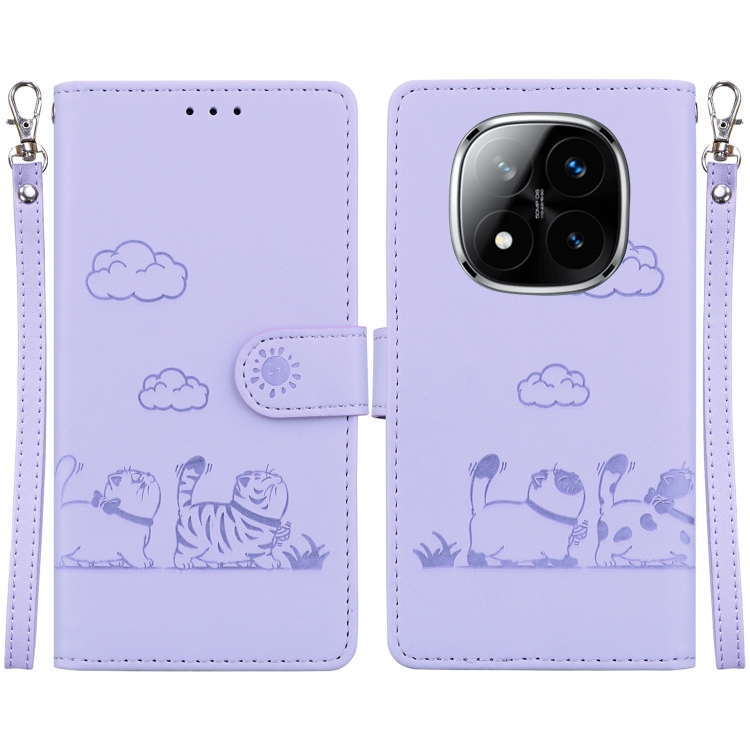 

For Redmi Note 14 Pro / Note 14 Pro+ 5G Cute Cats RFID Leather Phone Case(Purple)