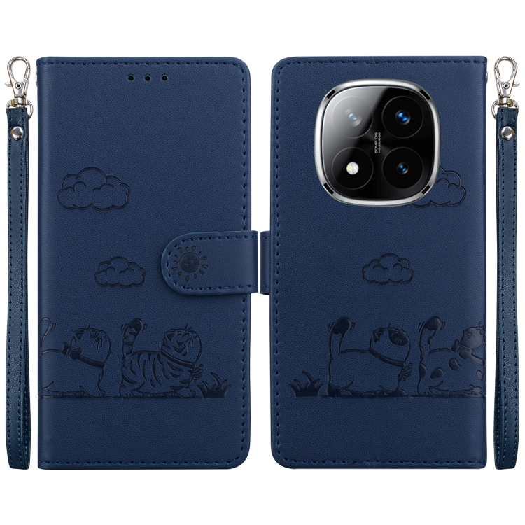 

For Redmi Note 14 Pro / Note 14 Pro+ 5G Cute Cats RFID Leather Phone Case(Blue)