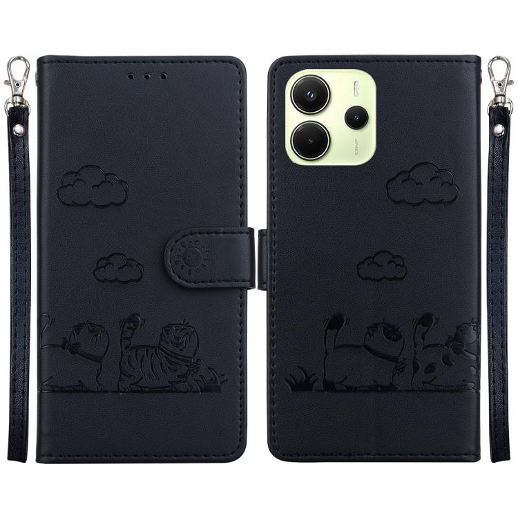 

For Redmi Note 14 4G 163.25mm Cute Cats RFID Leather Phone Case(Black)