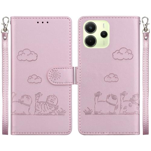 

For Redmi Note 14 4G 164.84mm Cute Cats RFID Leather Phone Case(Rose Gold)