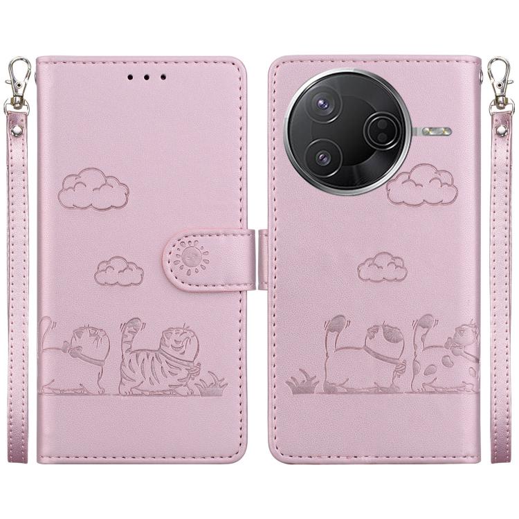 

For Redmi K80 / K80 Pro / Xiaomi Poco F7 Pro Cute Cats RFID Leather Phone Case(Rose Gold)