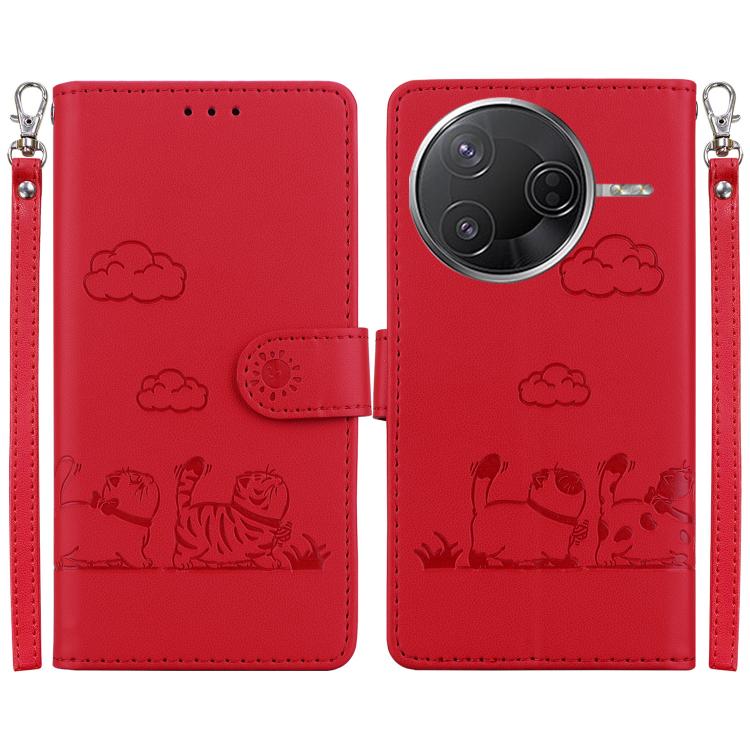 

For Redmi K80 / K80 Pro / Xiaomi Poco F7 Pro Cute Cats RFID Leather Phone Case(Red)