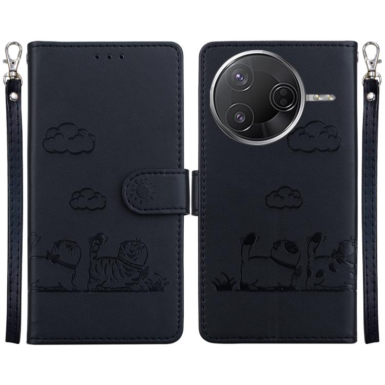 

For Redmi K80 / K80 Pro / Xiaomi Poco F7 Pro Cute Cats RFID Leather Phone Case(Black)