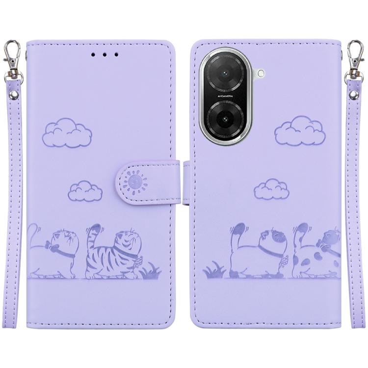 

For Redmi A5 4G 171.7mm Cute Cats RFID Leather Phone Case(Purple)