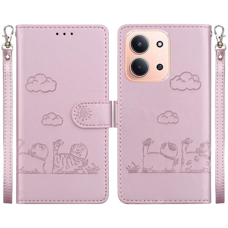 

For Redmi 15C 4G 173.1mm / 15C 5G 173.1mm Cute Cats RFID Leather Phone Case(Rose Gold)