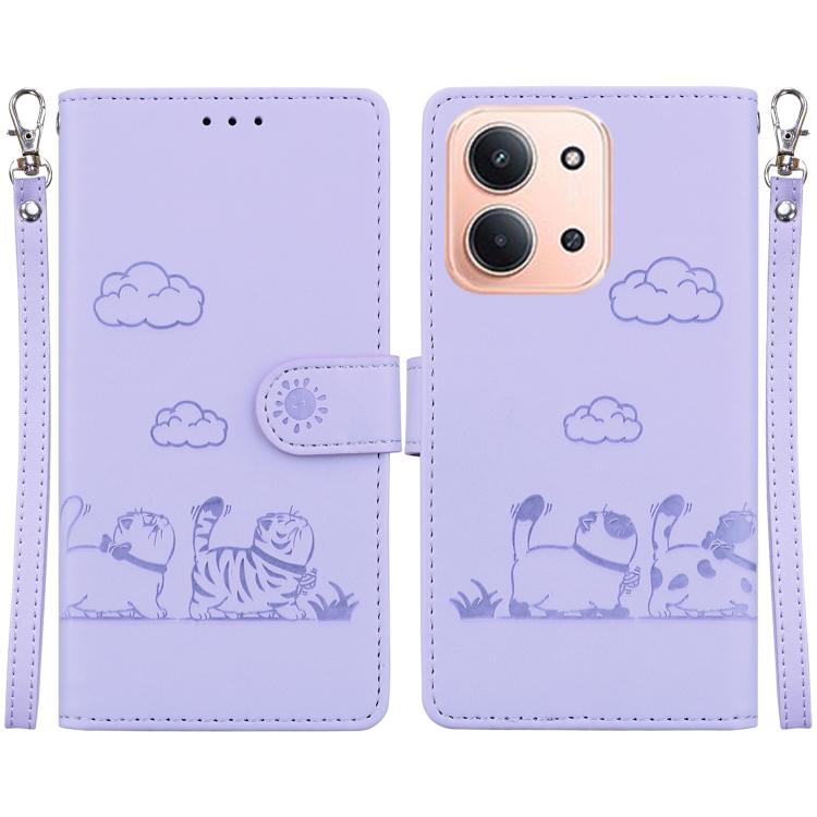 

For Redmi 15C 5G / 4G EU 173mm / Poco C85 5G Cute Cats RFID Leather Phone Case(Purple)