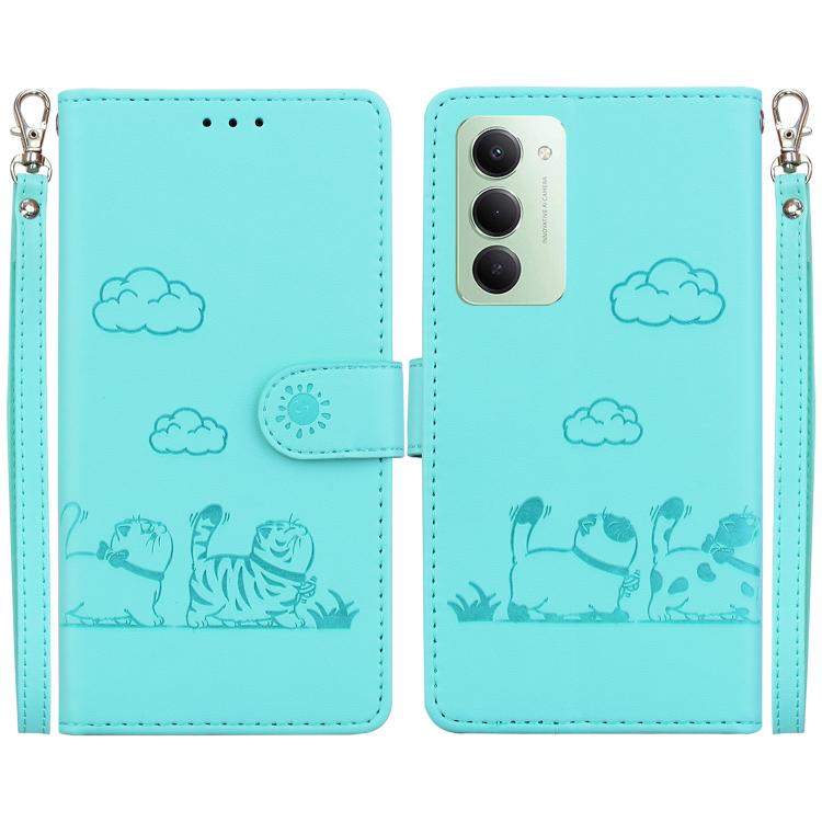 

For Redmi 15 5G / 4G EU 171mm Cute Cats RFID Leather Phone Case(Green)