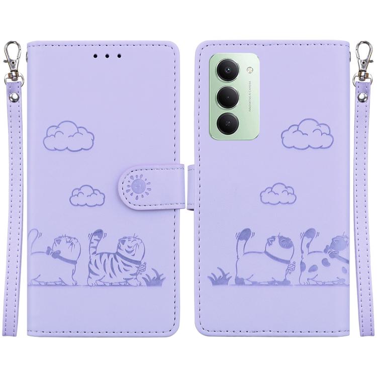 

For Redmi 15 5G / 4G EU 171mm Cute Cats RFID Leather Phone Case(Purple)