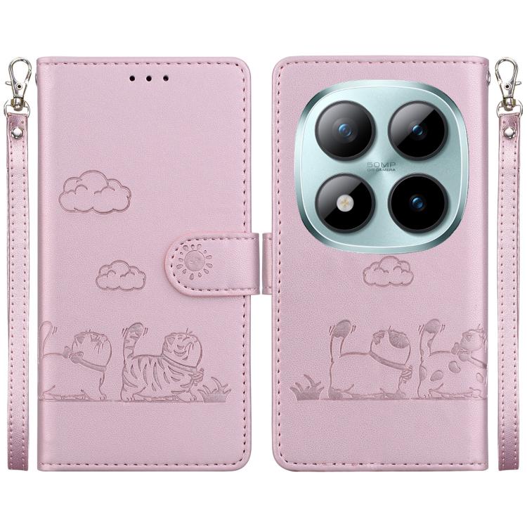 

For Redmi Note 15 Pro+ 5G Global 163.3mm Cute Cats RFID Leather Phone Case(Rose Gold)