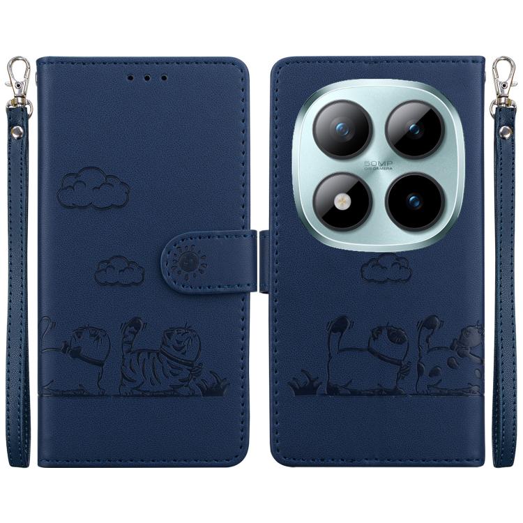 

For Redmi Note 15 Pro+ 5G 163.3mm / Poco M8 Pro 5G Cute Cats RFID Leather Phone Case(Blue)