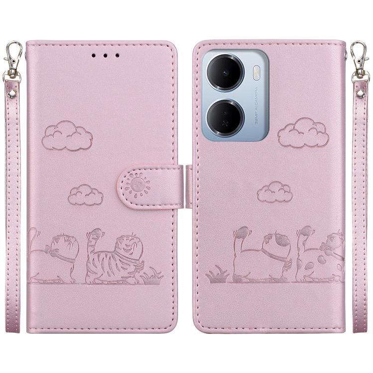 

For Redmi 15a 5G Cute Cats RFID Leather Phone Case(Rose Gold)