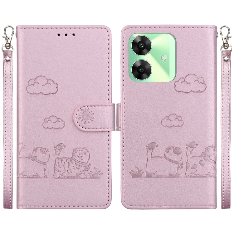 

For Realme C61 Cute Cats RFID Leather Phone Case(Rose Gold)