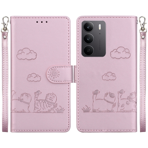 

For Realme C75 Cute Cats RFID Leather Phone Case(Rose Gold)